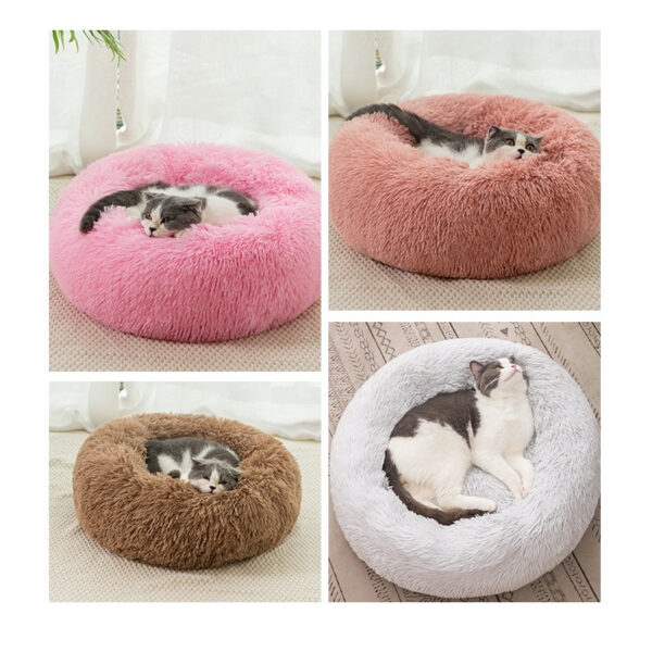 Dropshipping Fur Fluffy Donut Cheap Large Comfy Calming Dog Bed Luxury Washable Plush Warm Dogs Bed Animal Pet